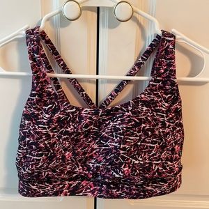 Pink patterned lululemon sports bra